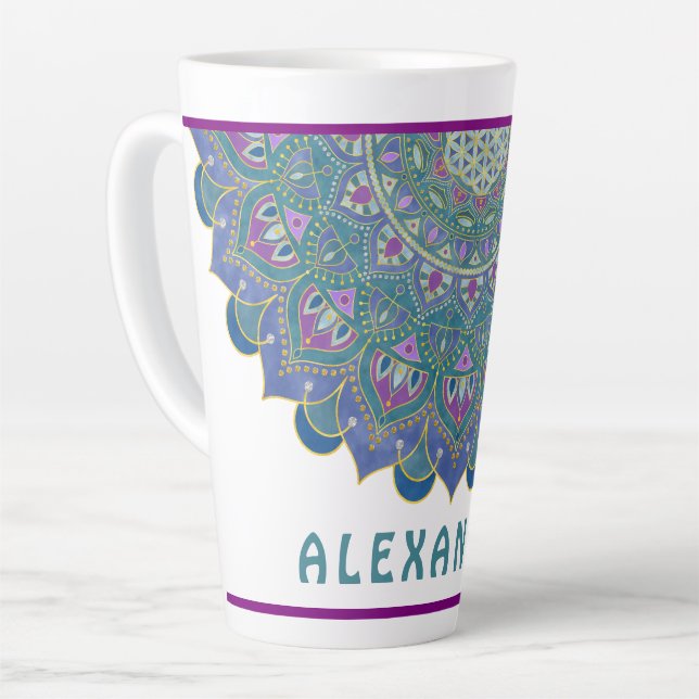 Flower Of Life - Mandala India Style 1 Latte Mug (Left Angle)