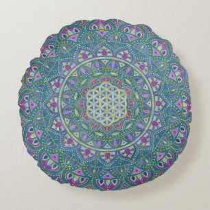 Flower Of Life - Mandala India Style 1 Round Cushion