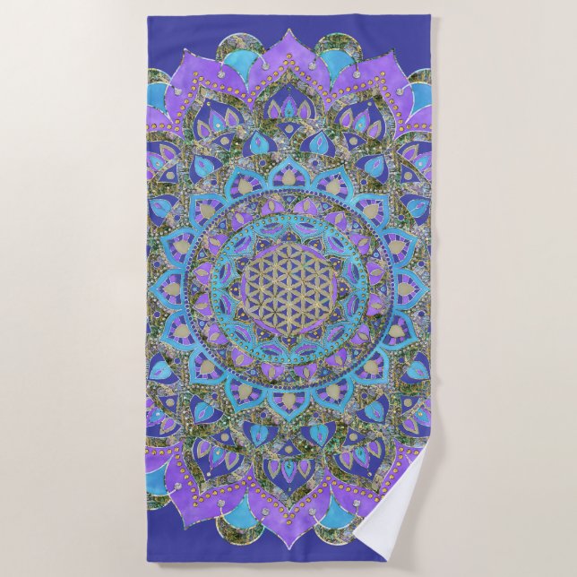 Flower Of Life - Mandala India Style 2 Beach Towel (Front)