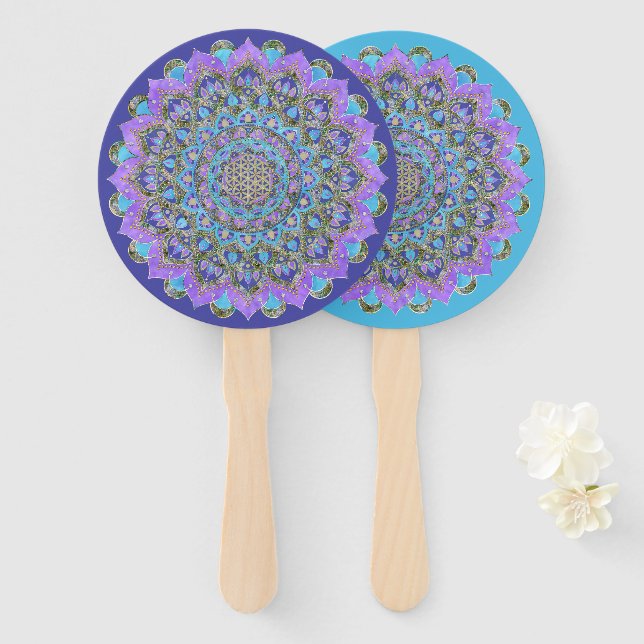 Flower Of Life - Mandala India Style 2 Hand Fan (Front and Back)