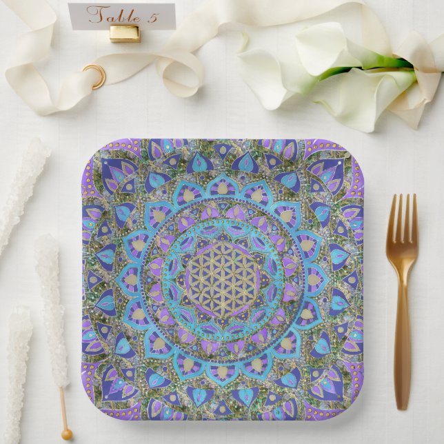 Flower Of Life - Mandala India Style 2 Paper Plate (Wedding)