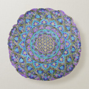 Flower Of Life - Mandala India Style 2 Round Cushion