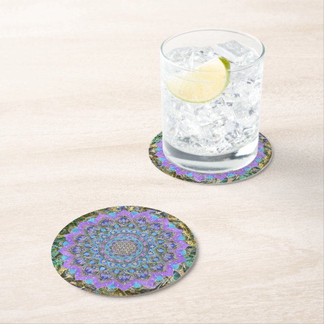 Flower Of Life - Mandala India Style 2 Round Paper Coaster (Insitu)