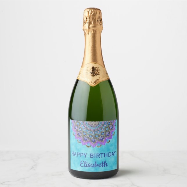 Flower Of Life - Mandala India Style 2 Sparkling Wine Label (Front)