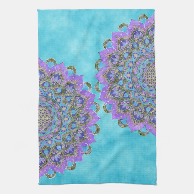 Flower Of Life - Mandala India Style 2 Tea Towel (Vertical)