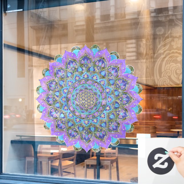 Flower Of Life - Mandala India Style 2 Window Cling (Cafe Window)