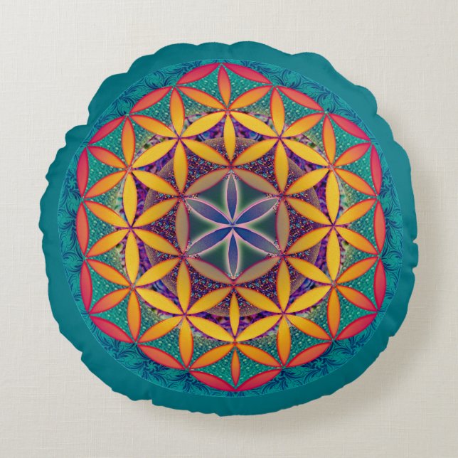 Flower of Life Mandala Round Cushion (Front)