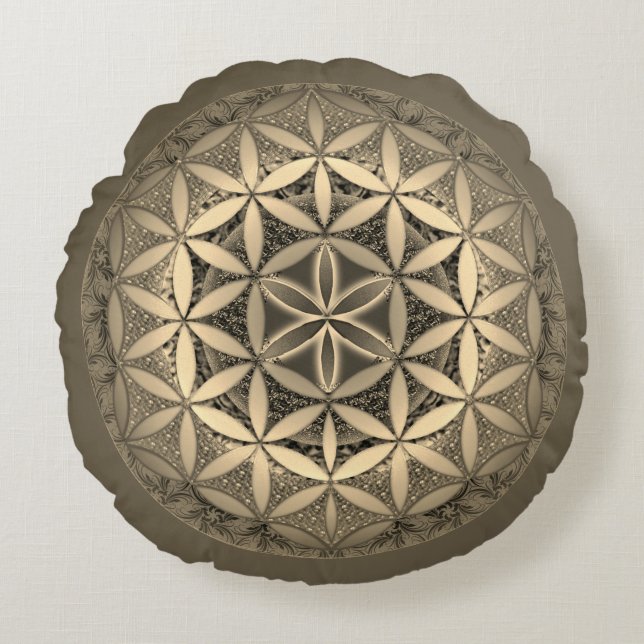 Flower of Life Mandala Round Cushion (Front)
