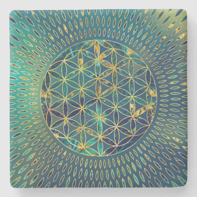 Flower of life Marble and gold Stone Coaster (Front)