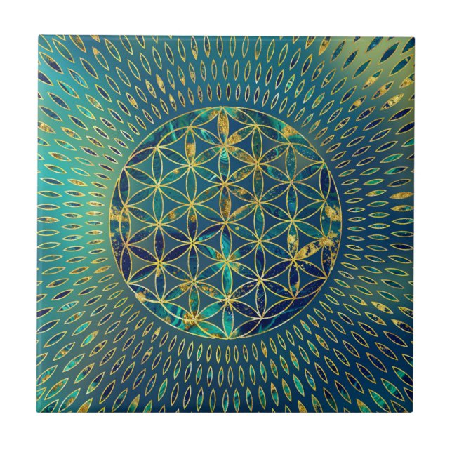 Flower of life Marble and gold Tile (Front)