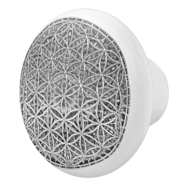 FLOWER OF LIFE - Medal Silver Ceramic Knob (Right)