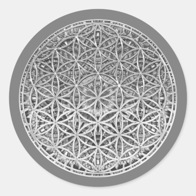 FLOWER OF LIFE - Medal Silver Classic Round Sticker (Front)