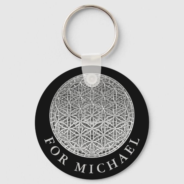 FLOWER OF LIFE - Medal Silver Key Ring (Front)