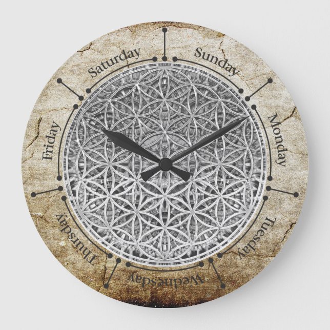 FLOWER OF LIFE - Medal Silver Large Clock (Front)