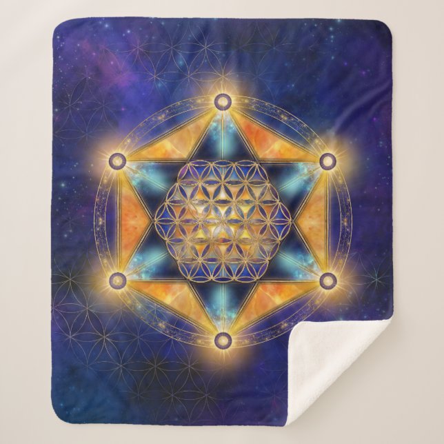 Flower of life Merkaba Star - Sacred Geometry Sherpa Blanket (Front)
