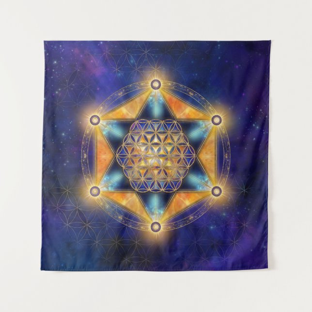 Flower of life Merkaba Star - Sacred Geometry Tapestry (Front)