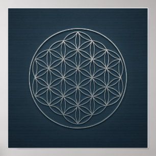Flower of Life Navy Silver Poster