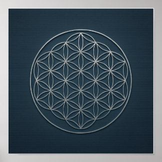 Flower of Life Navy Silver Poster