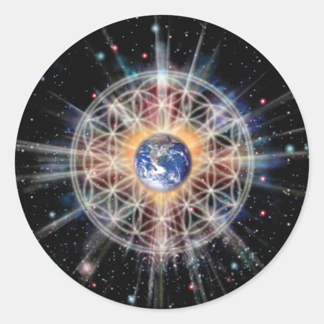 Flower of Life on Earth Classic Round Sticker (Front)