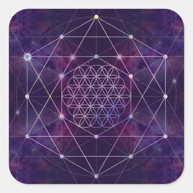 Flower of Life on Nebula - sky Square Sticker (Front)