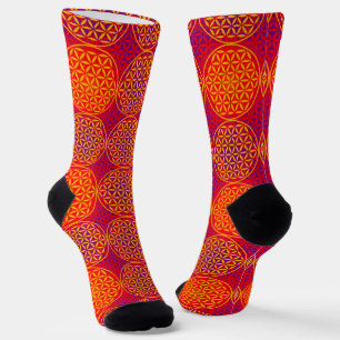 FLOWER OF LIFE - orange pink pattern Socks
