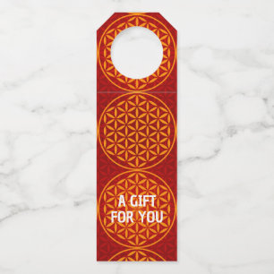 FLOWER OF LIFE - orange red pattern Bottle Tag