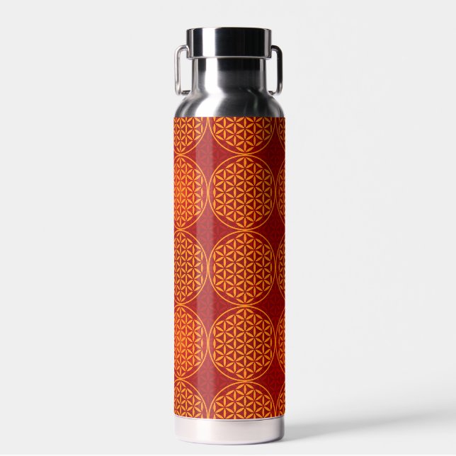 FLOWER OF LIFE - orange red pattern Water Bottle (Front)