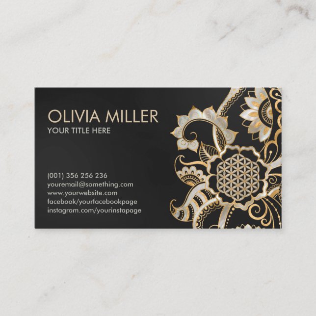 Flower of life Ornament - Pearl and Gold Business Card (Front)