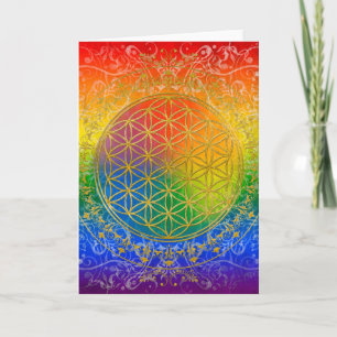 Flower of Life - Ornament Rainbow gold Card