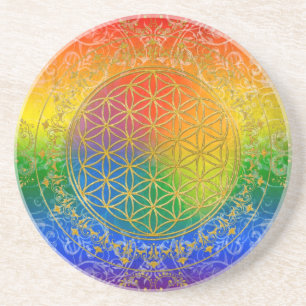 Flower of Life - Ornament Rainbow gold Coaster