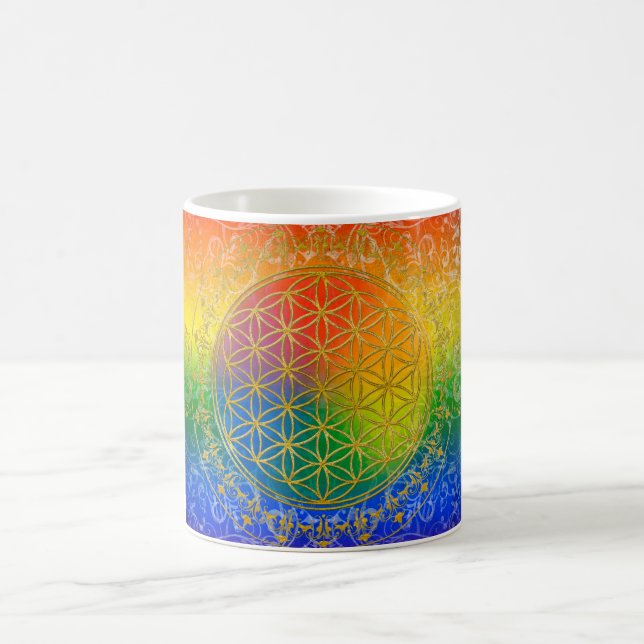 Flower of Life - Ornament Rainbow gold Coffee Mug (Center)
