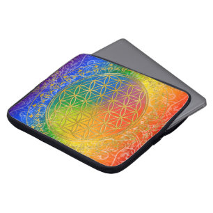 Flower of Life - Ornament Rainbow gold Laptop Sleeve