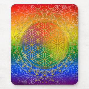 Flower of Life - Ornament Rainbow gold Mouse Mat