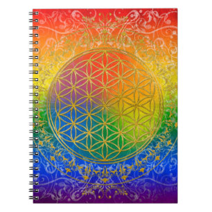 Flower of Life - Ornament Rainbow gold Notebook
