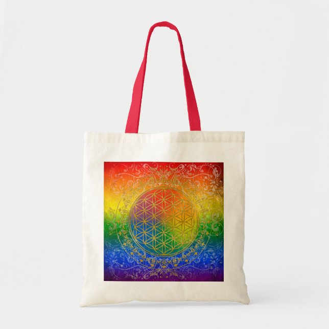 Flower of Life - Ornament Rainbow gold Tote Bag (Front)