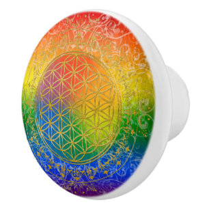Flower Of Life - Ornament rainbow + your ideas Ceramic Knob
