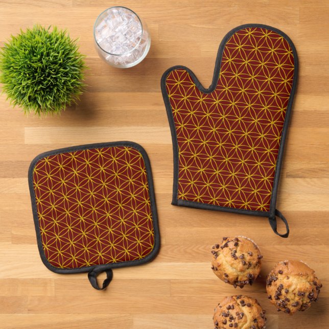 FLOWER OF LIFE - PATTERN 13 OVEN MITT & POT HOLDER SET (Top Down)