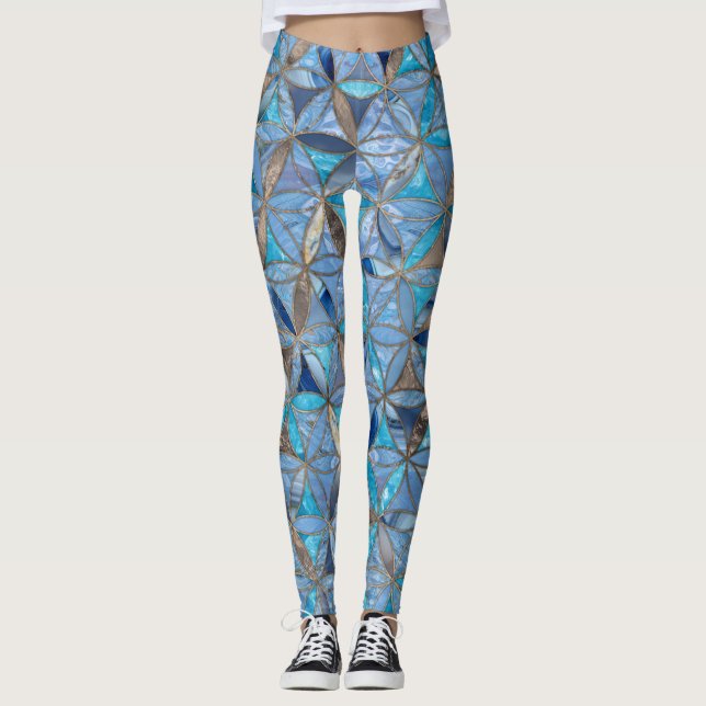 Flower of Life pattern- Blue Gemstones and gold Leggings (Front)