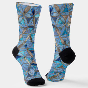 Flower of life pattern blue marble socks