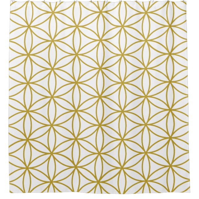Flower of Life Pattern Gold on White Shower Curtain (Front)