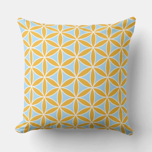 Flower of Life Pattern Orange White & Blue Cushion (Front)