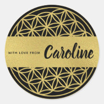 Flower of life personalised stickers gold & black