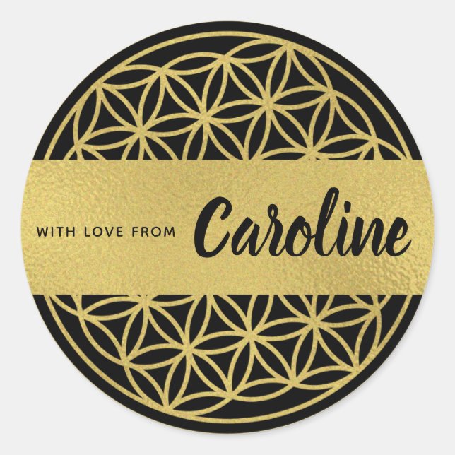 Flower of life personalised stickers gold & black (Front)