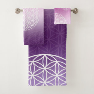 Flower of life Pink / Purple Bath Towel Set