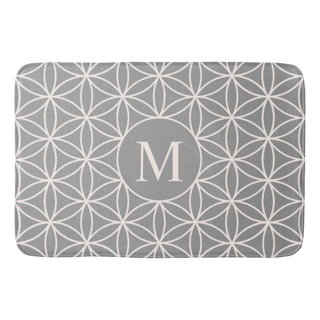 Flower of Life Ptn Cream on Grey (Personalised) Bath Mat (Front)