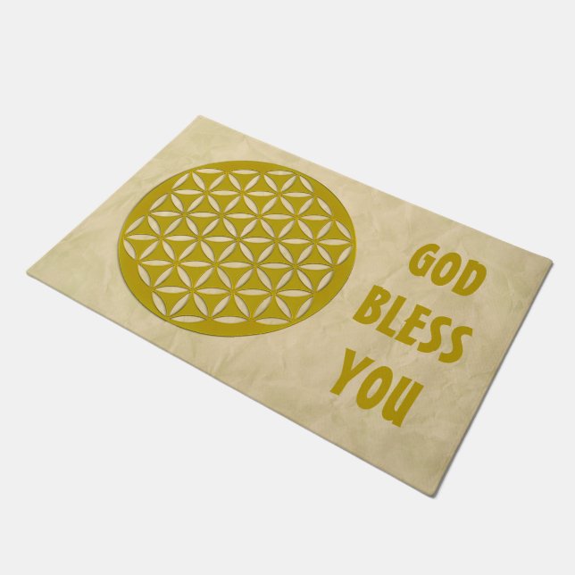 Flower of Life - punched gold + your ideas Doormat (Angled)