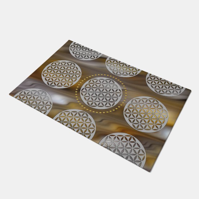 Flower of Life - punched silver + your ideas Doormat (Angled)