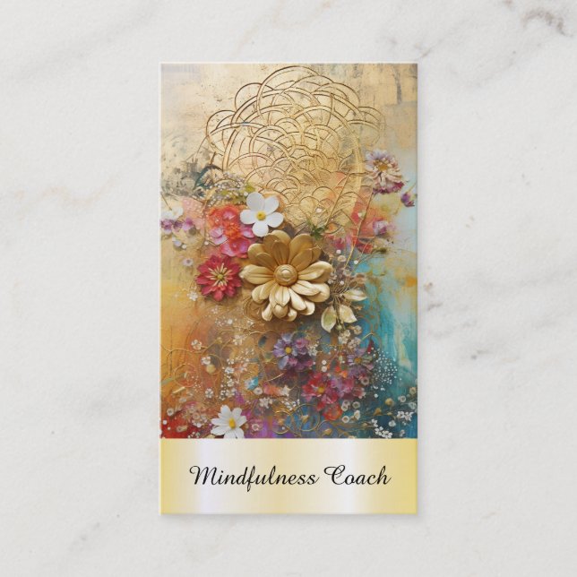 *~* Flower of Life QR  AP92 Reiki Sacred Gold Business Card (Front)