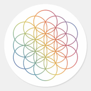 Flower of Life Rainbow Gradient Pattern on White Classic Round Sticker