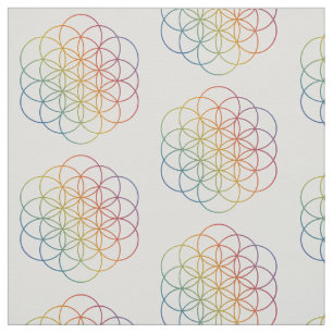 Flower of Life Rainbow Gradient Pattern on White Fabric